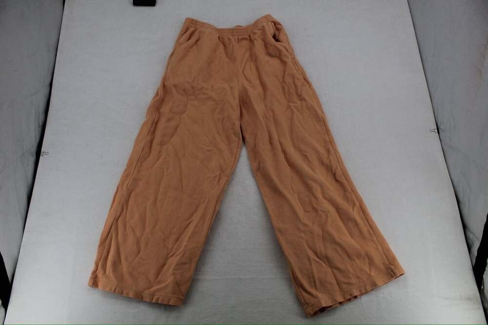 Bo&Tee Women's Medium Brown Ribbed Knit Wide Leg Pull-On Lounge Pants